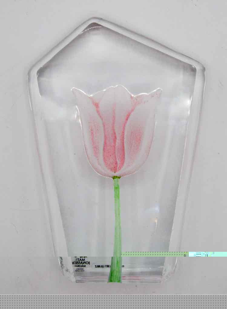 Mat Jonasson Pink Tulip Glass Flower Sculpture