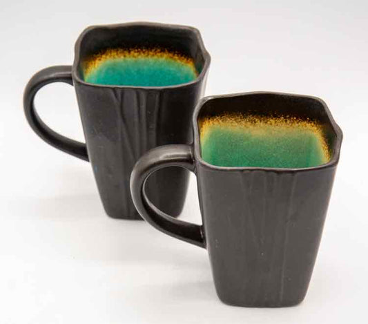 Pair of Black/Blue Coffee Mugs