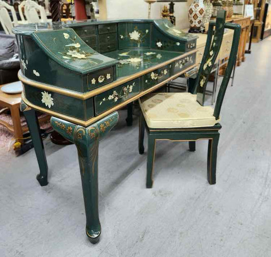Green Laquered Cabroile Leg Desk w/Chair
