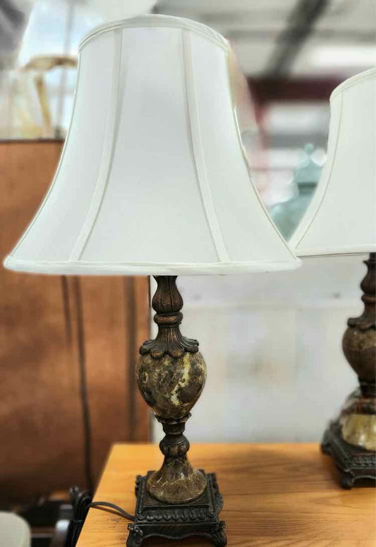 Set of 2 Brown Marble &amp; Metal Lamps
