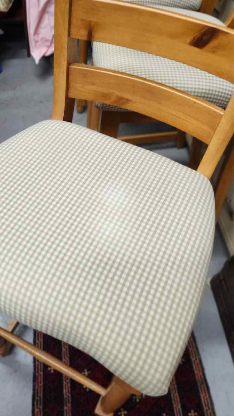 Oak Barstools w/Gingham Fabric