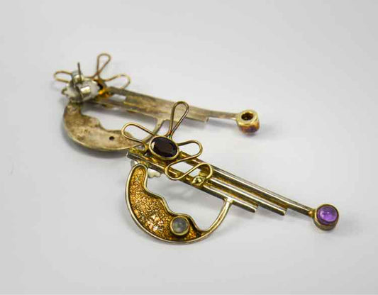 Silver Earrings W/ Amethyst Garnet & Moonstone