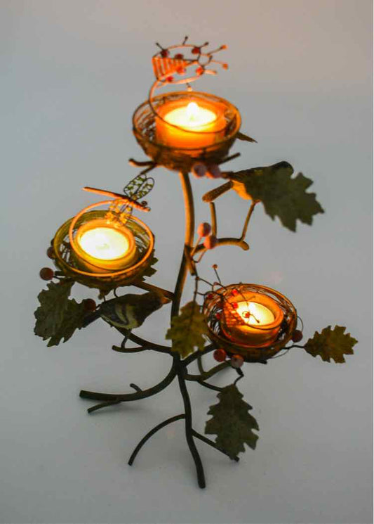 DecorRustic Metal Bird Nest Candle Holder