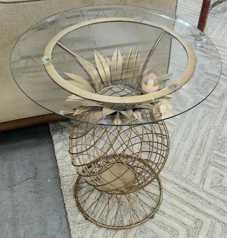 Gold Pineapple Glass Top End Table