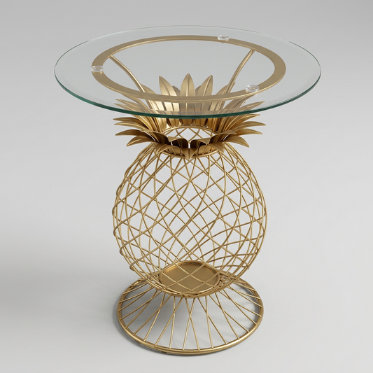 Gold Pineapple Glass Top End Table