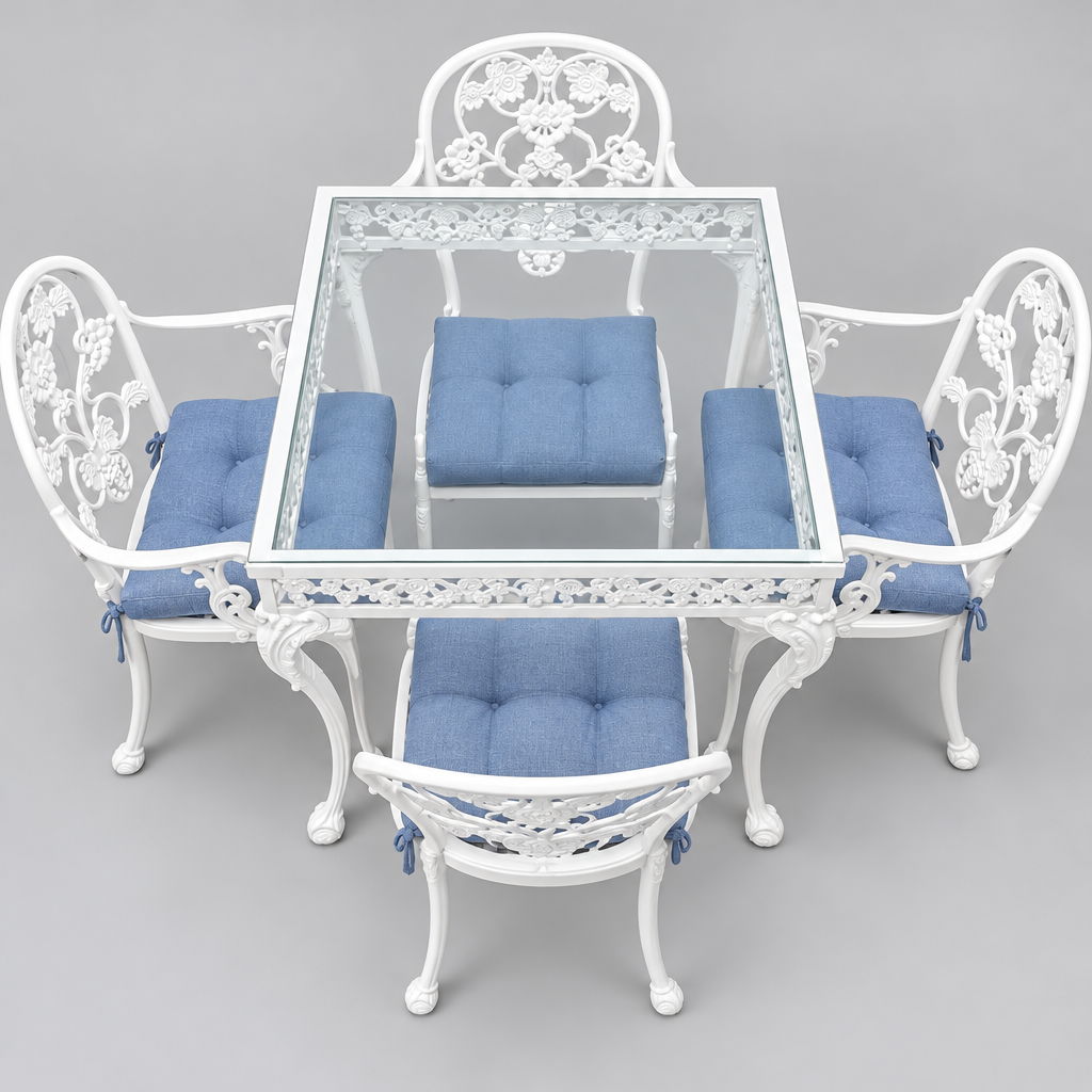Outdoor Furniture White Metal Table w/4 Chairs
