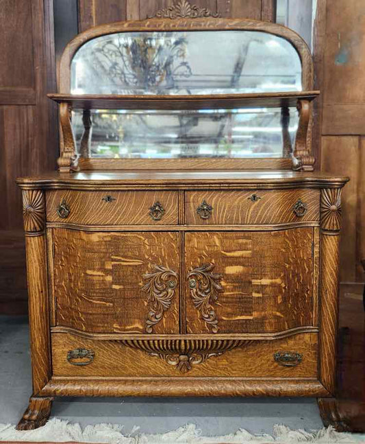 Hand Carved Sideboard w/Mirror