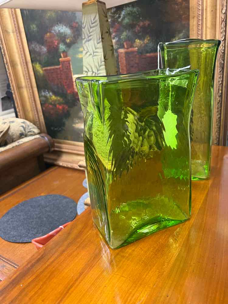 Vintage Green Blown Glass Vase