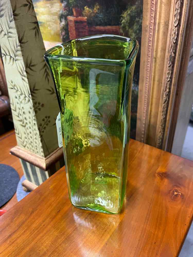 Vintage Green Blown Glass Vase