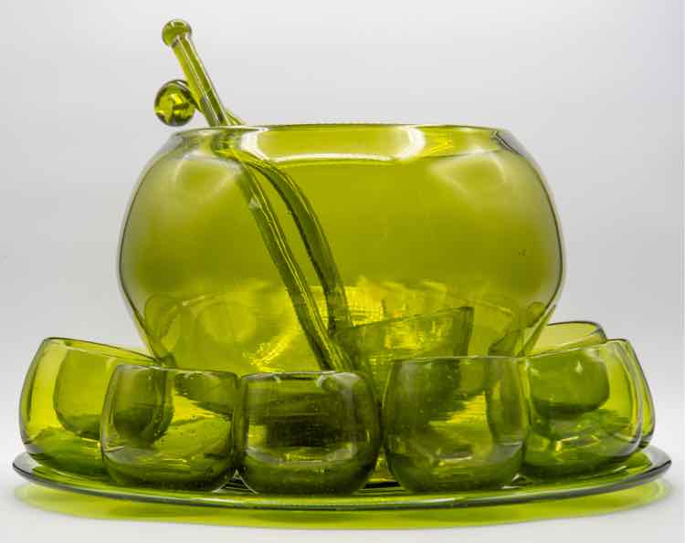 MCM Chartreuse Hand Blown Puch Bowl