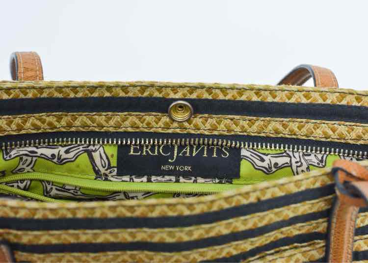 Eric Javits "Squishee Isla" Black Mix Straw Bag