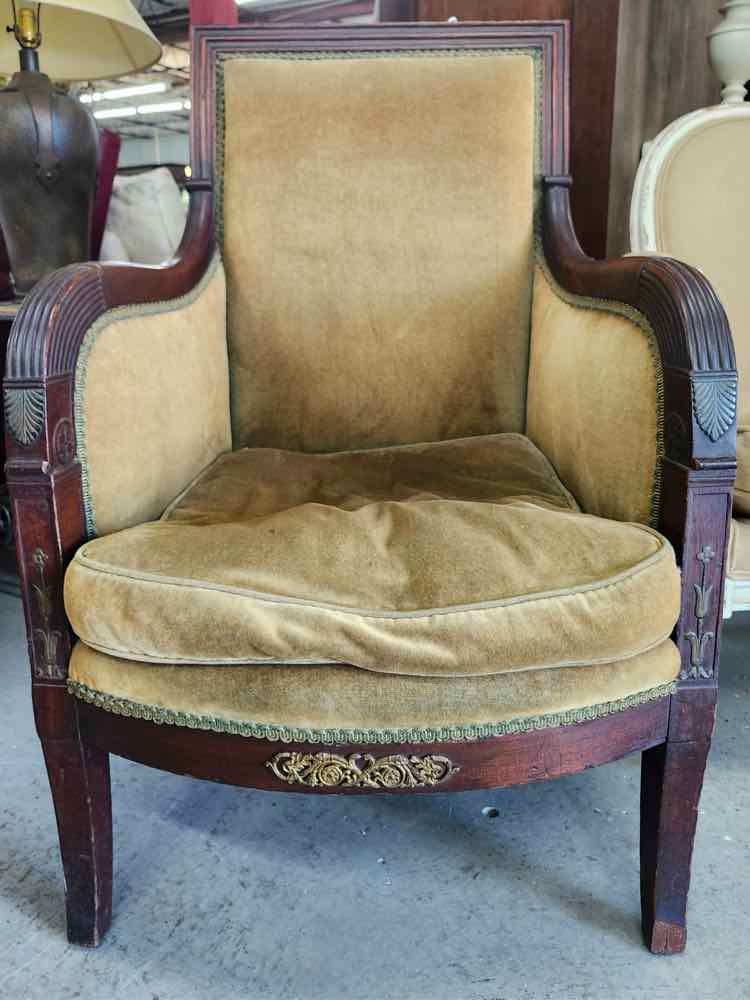 Gold Upholstered Wood Arm Chair