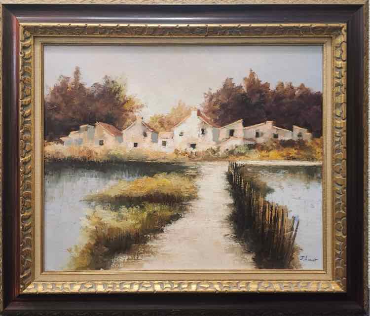 Art "Bras du Beuvron, Soloque" Oil J. Amiof 1983