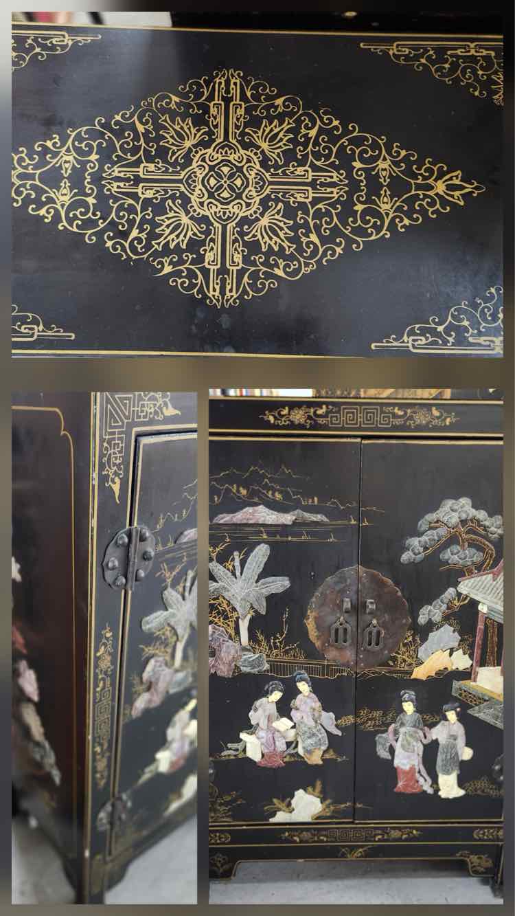 Black Asian Style, Two Shelf Chest, Reproduction