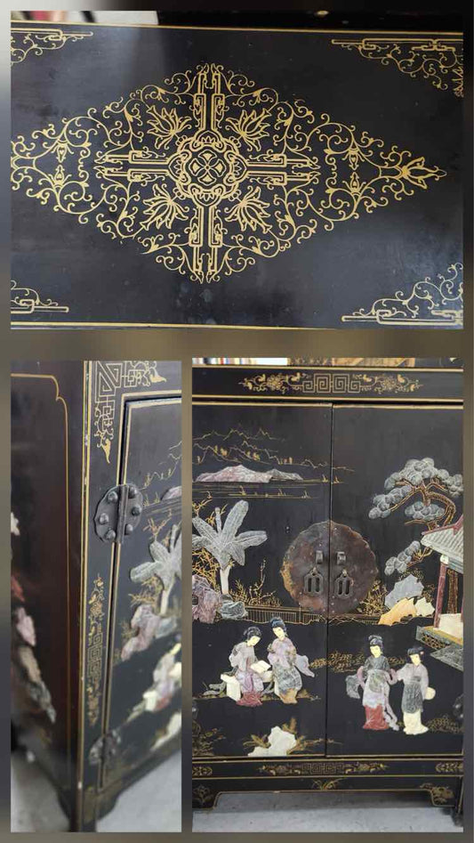 Black Asian Style, Two Shelf Chest, Reproduction