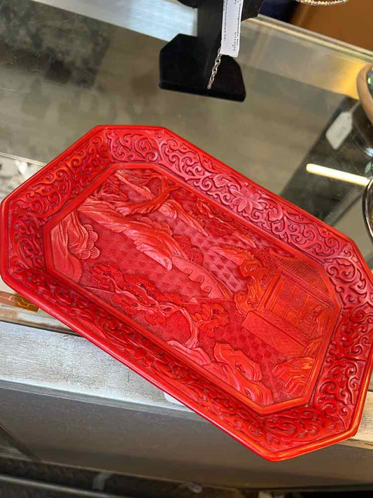 Red Vintage Cinnabar Tray