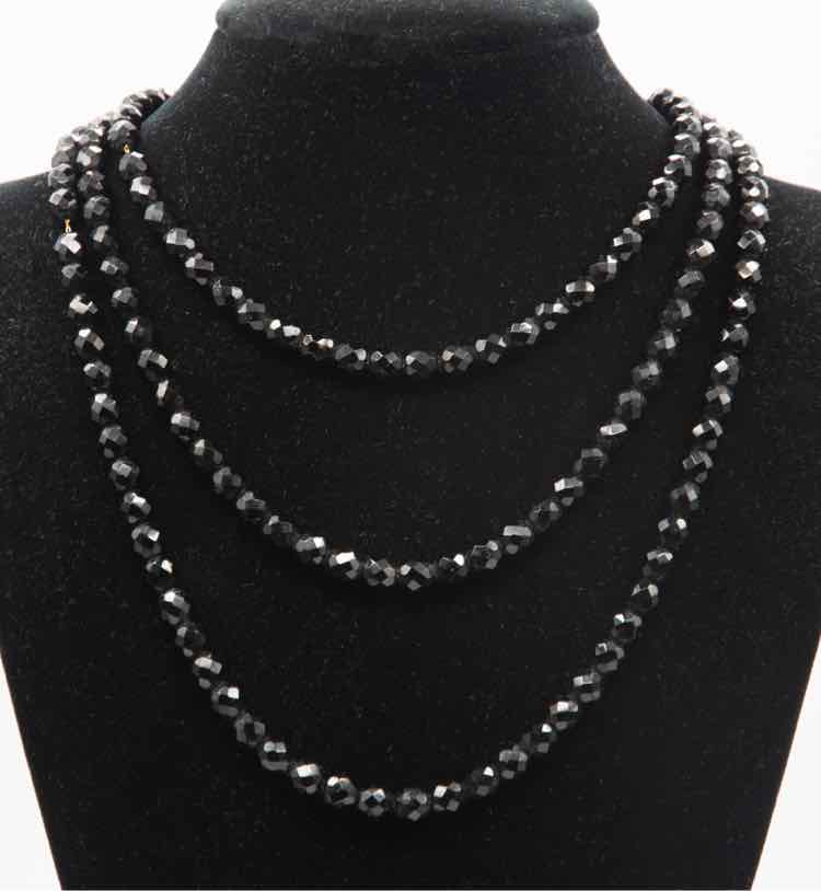 Vtg. Long Faceted Glass Bead/Black Necklace