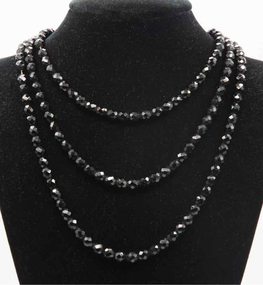 Vtg. Long Faceted Glass Bead/Black Necklace