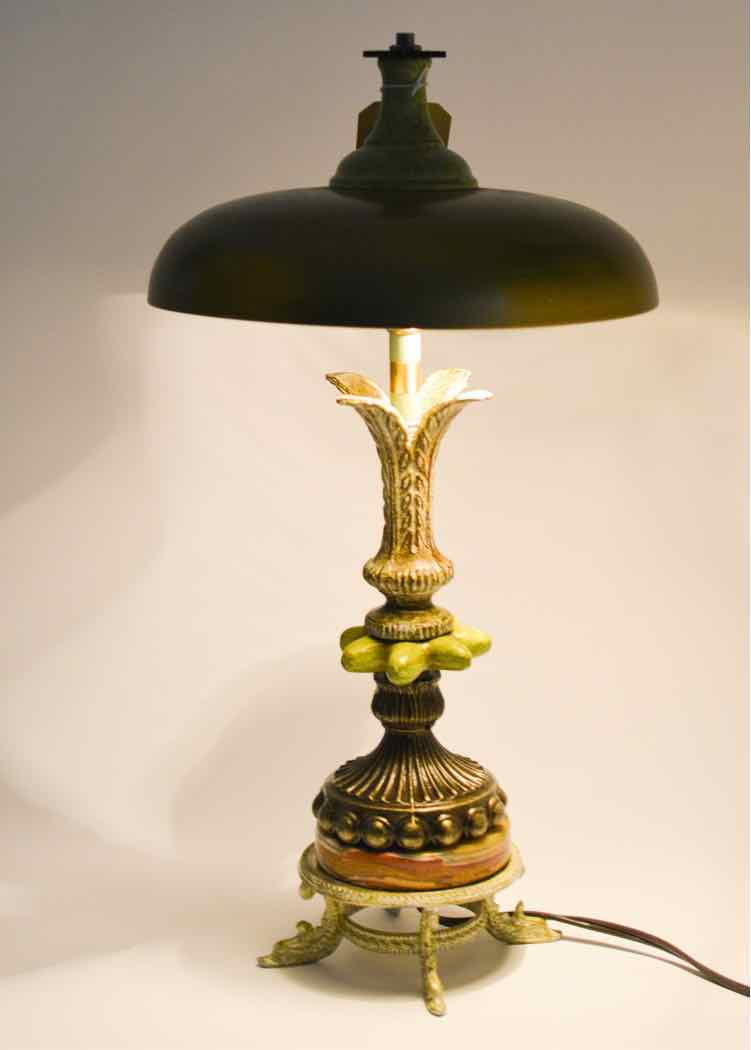Vtg. Green and Bronze Tone Lamp