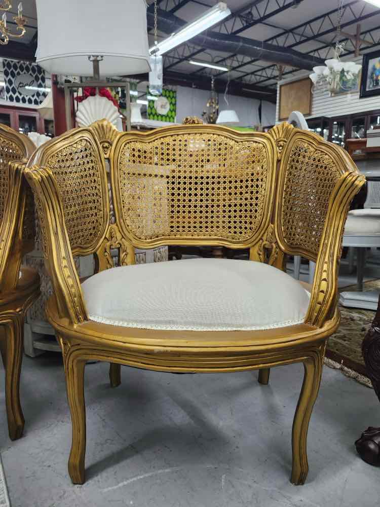 Pair of French Gold Cane Chairs