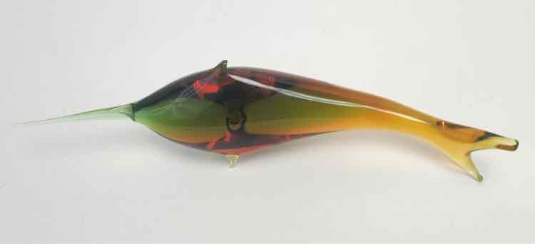 Art  Jan Exnar Green & Amber Blown Glass Swordfish