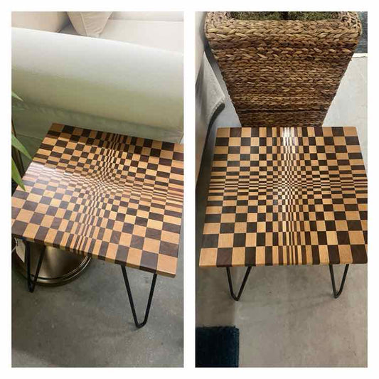 Checkered Wood End Tables