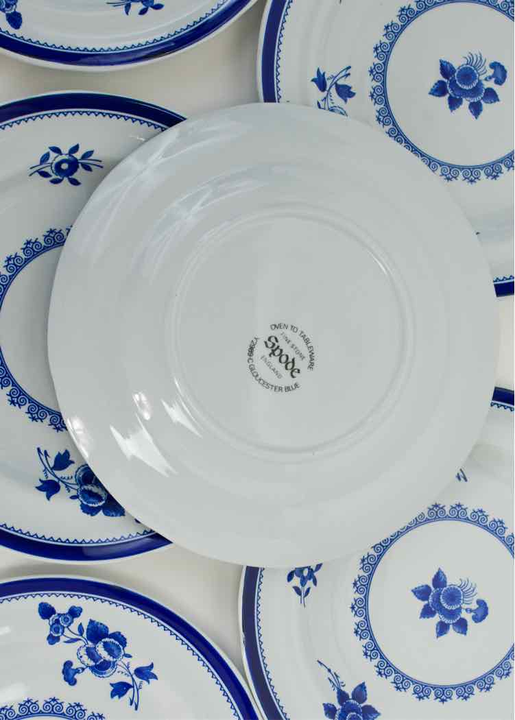 6 Spode Navy Floral Bread Plates
