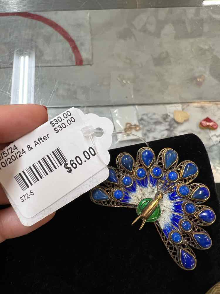 .925 Lapis Filigree Peacock Pin