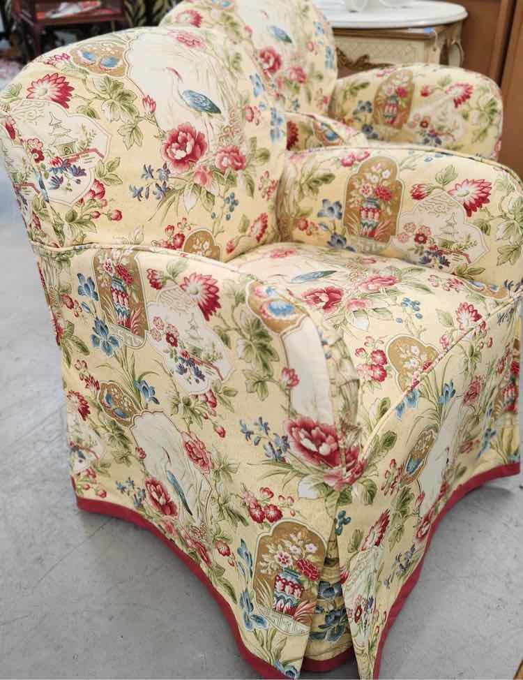 Pair of Lazar Yellow Slip Cover Heron Chairs