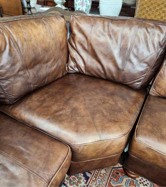 3pc Brown Leather Thomasville Sectional