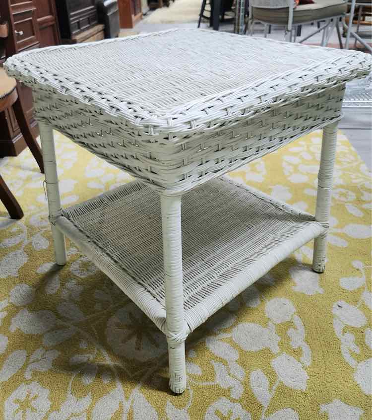 White Rattan End Table