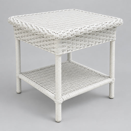 White Rattan End Table