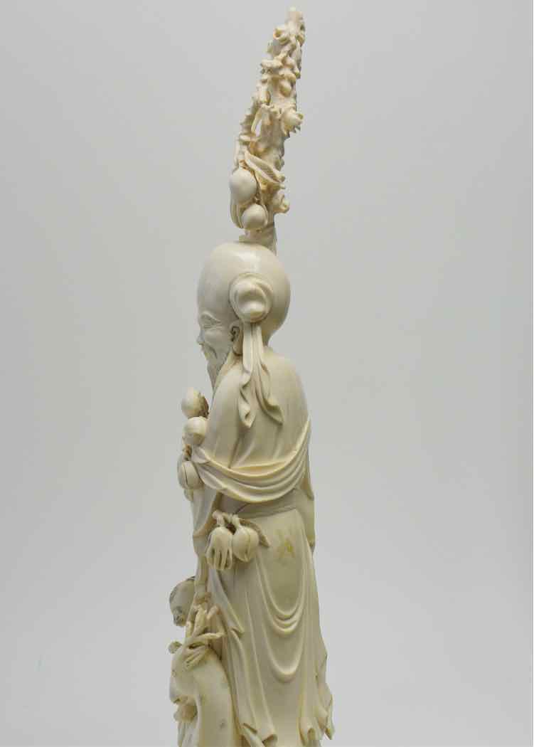 Vtg. Shou Lao w/Deer & Child Intricate Carving