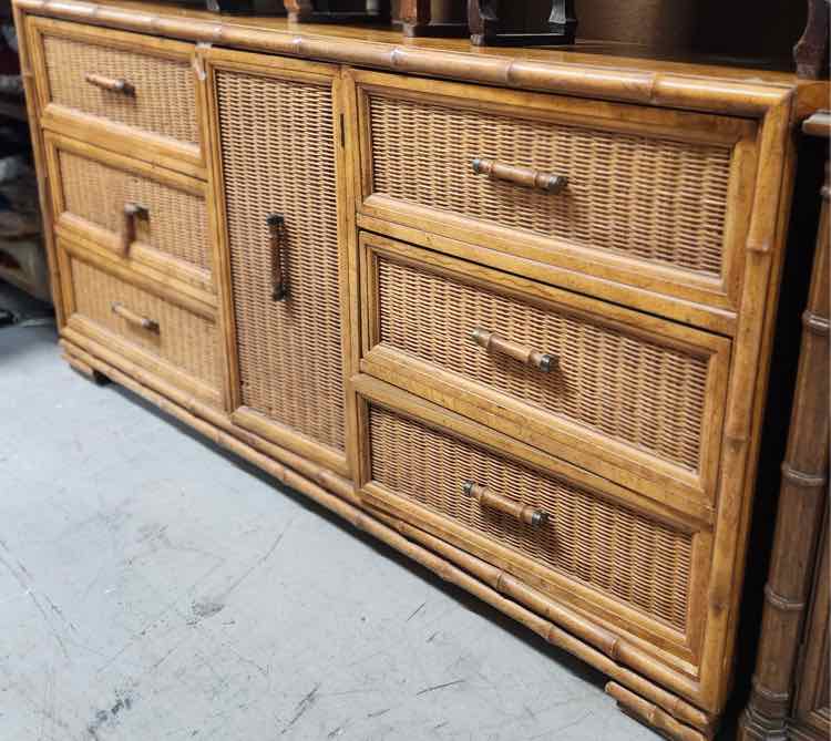 Bamboo Wicker Dresser w/Mirror