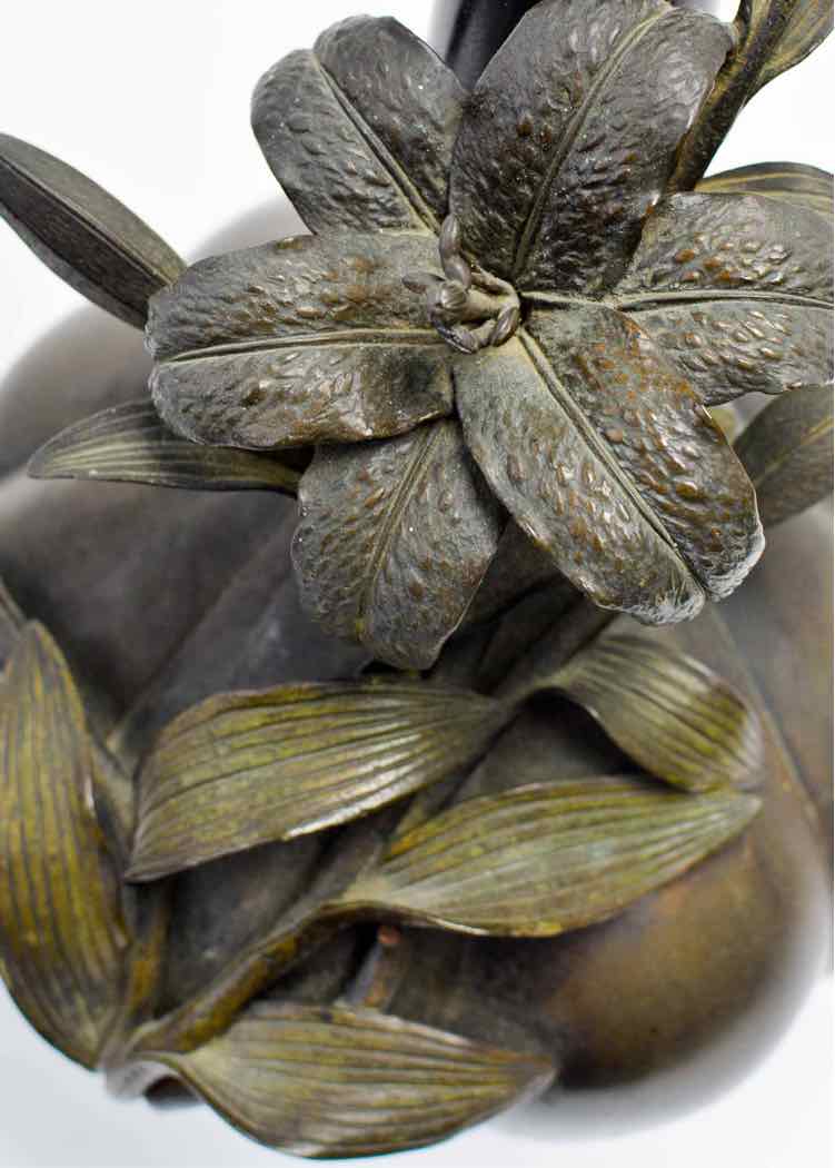 Japanese Meiji Bronze Vase w. Flowers