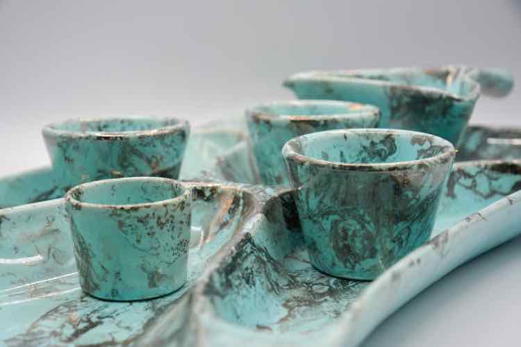 Atomic Turquoise Service Dish w/ Sauce Holders