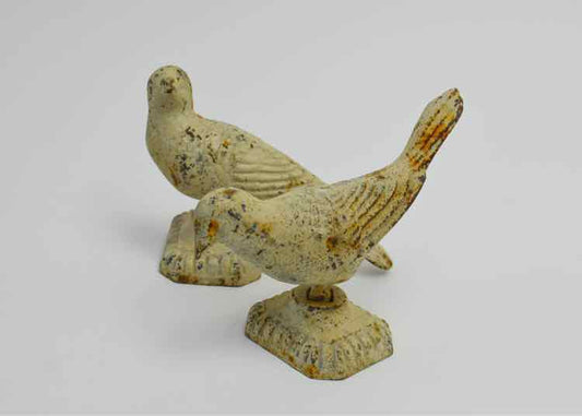 Pair of Painted Cast Iron Pigeons
