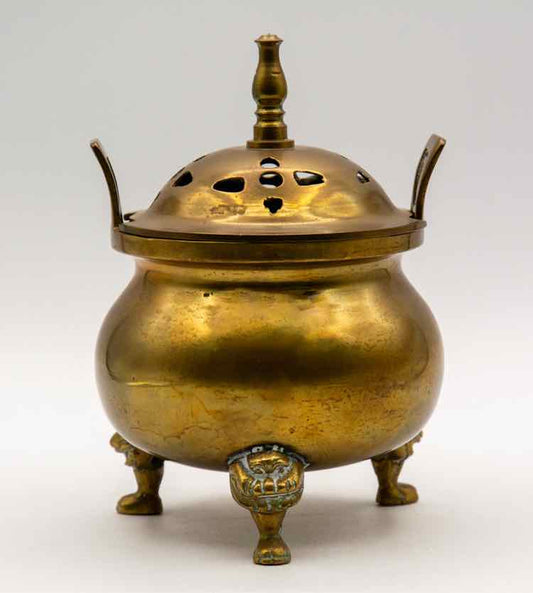 Vintage Chinese Brass Tripod Incense Burner