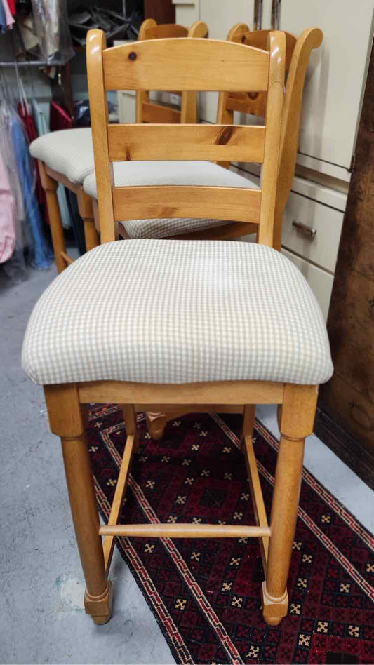 Oak Barstools w/Gingham Fabric