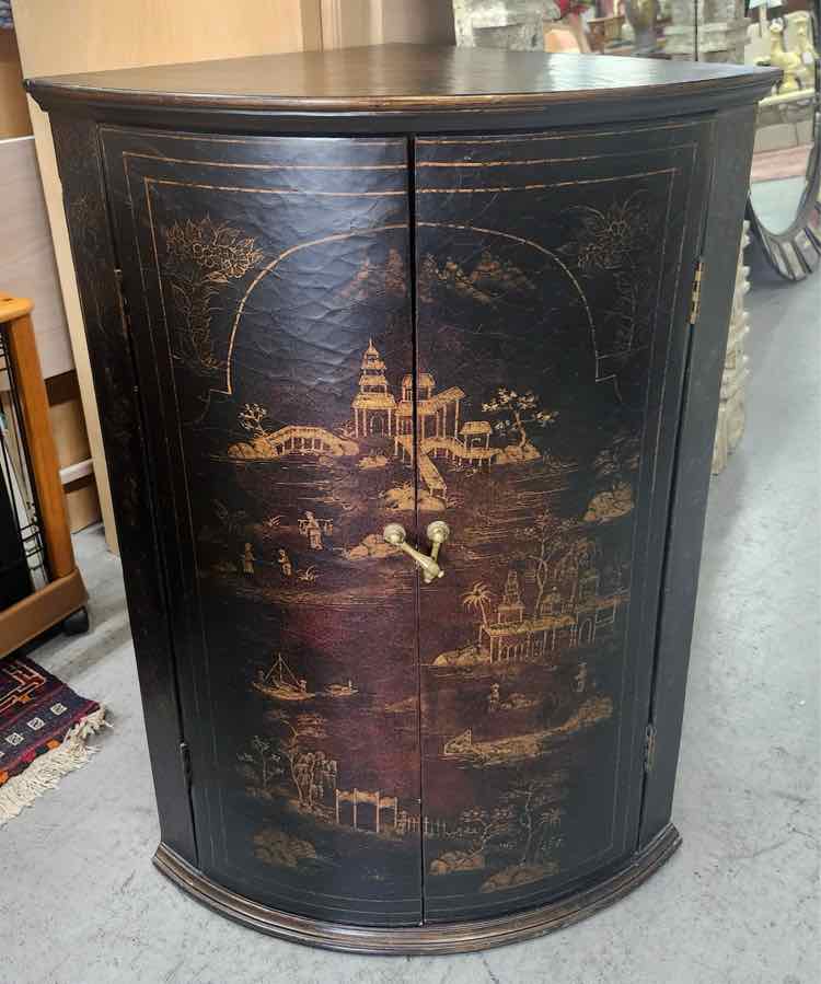 Black Chinoiserie Style Corner Cabinet