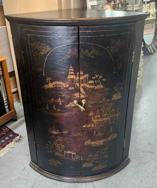 Black Chinoiserie Style Corner Cabinet