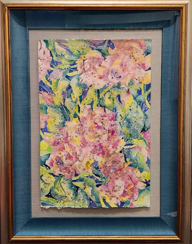 Art 'Pink Roses in Bloom' Watercolor by Sherri Reeve
