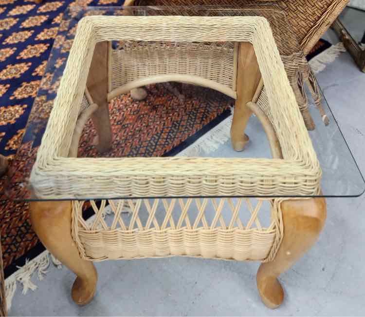 Pair of Rattan & Glass End Tables