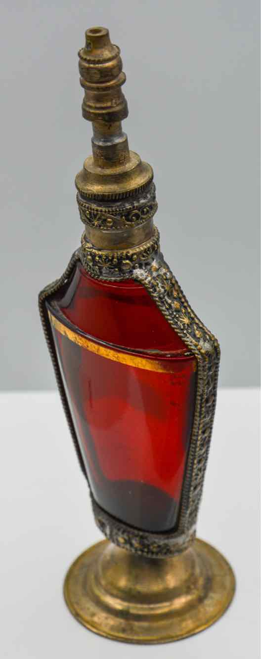 Vtg. Moroccan Red Glass Perfume Bottle