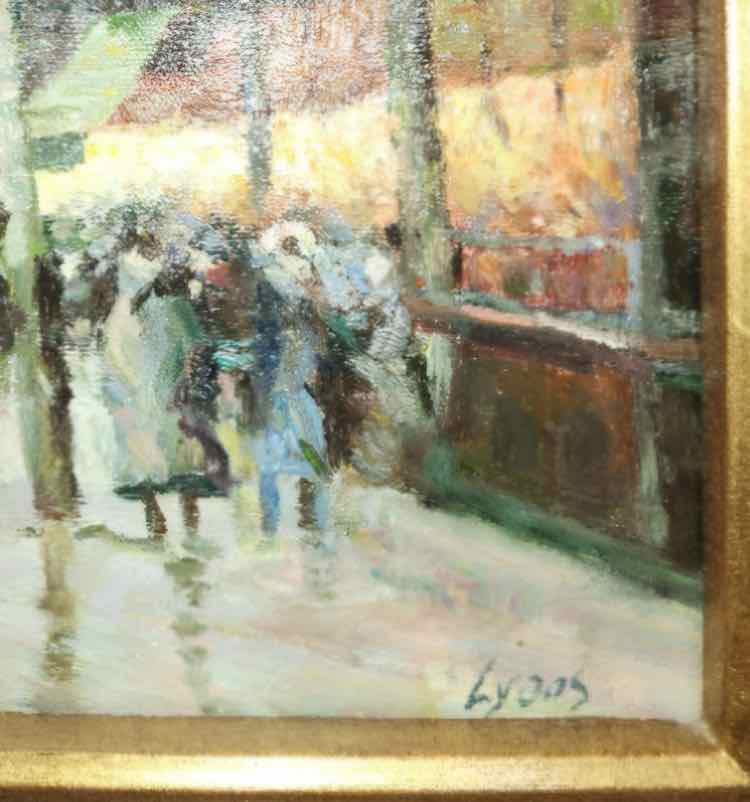 Victorian Street Scene Oil by Lyons, Registered Cert