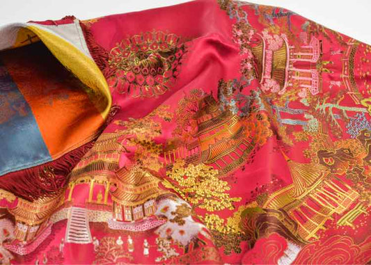 Vtg. Chinese Brocade Floral Silk Tapestry