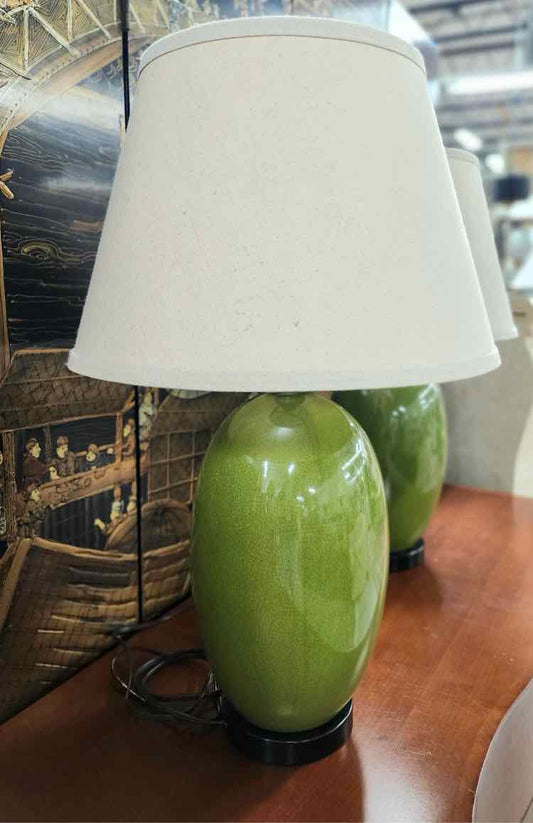 Pair of Green Crackle Porcelain Lamps