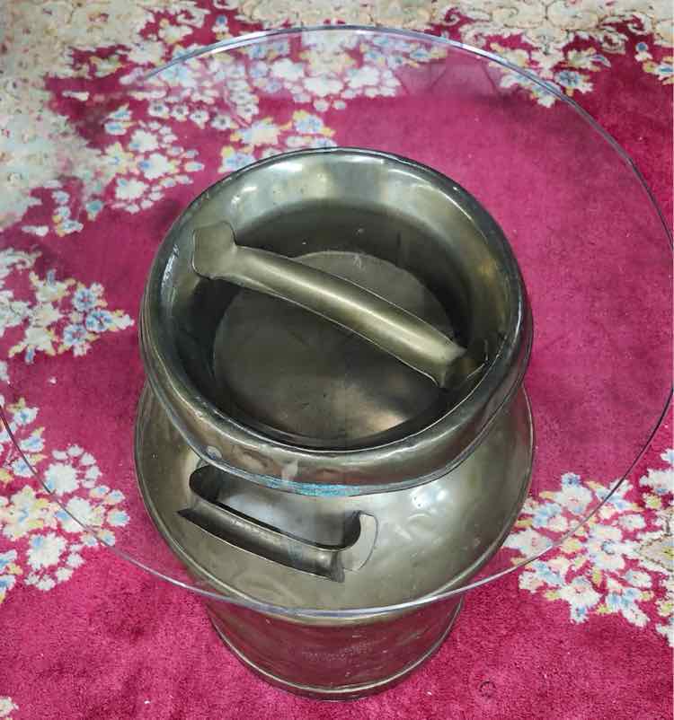 Vtg. Brass Milk Container End Table