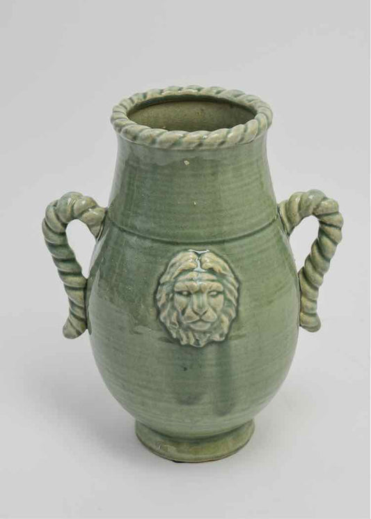 Vtg. Green Glazed Ceramic Urn
