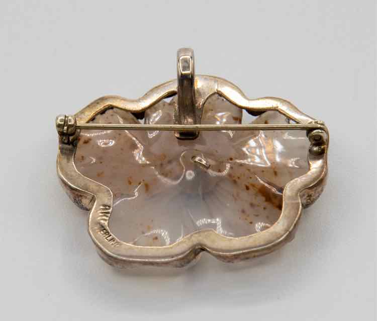 A. Kahn .925 White Jade/Amber Pin